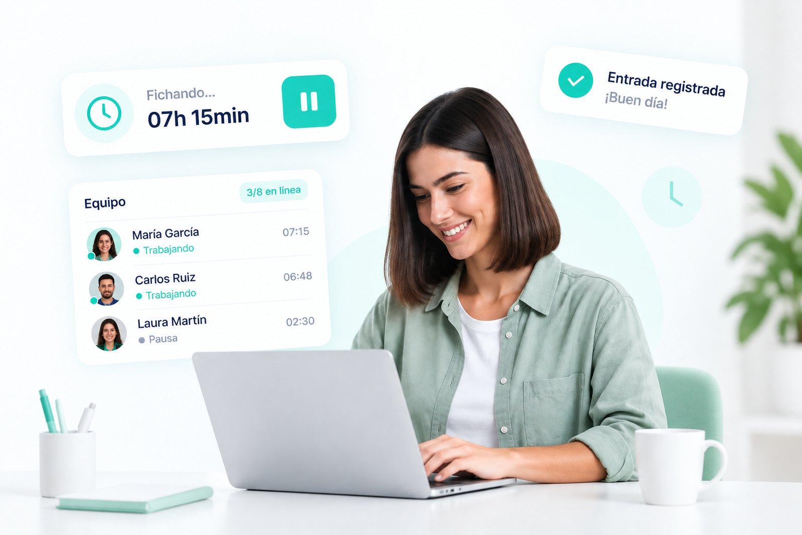 Persona registrando su jornada laboral desde el ordenador